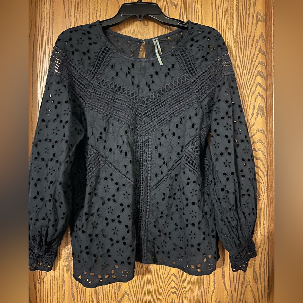 Anthropologie Black Eyelet Lace Blouse